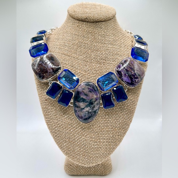 Beautiful Purple Charoite & Blue Statement Necklace 18”-19” - Picture 3 of 6